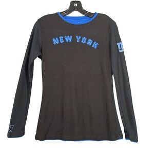 NFL Pro Line New York Giants Waffle Knit Thermal Rhinestone Shirt Womens Small